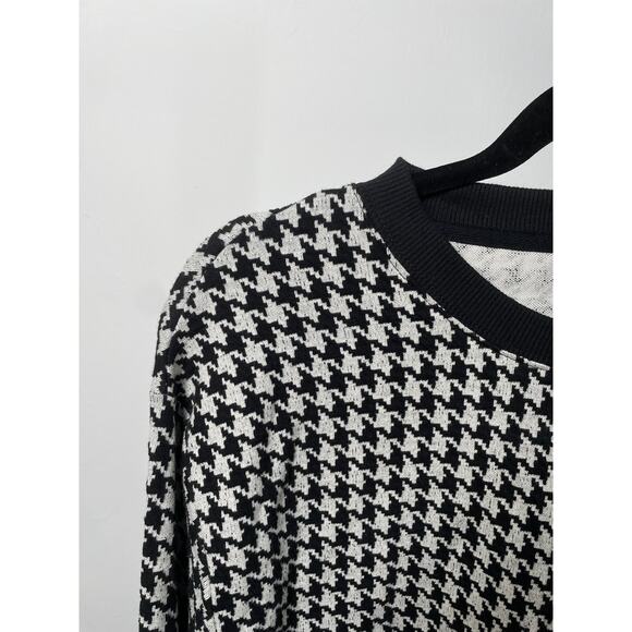 WHO WHAT WEAR Houndstooth Sweater Black White Women's M Crewneck Pullover B&W - Picture 5 of 9